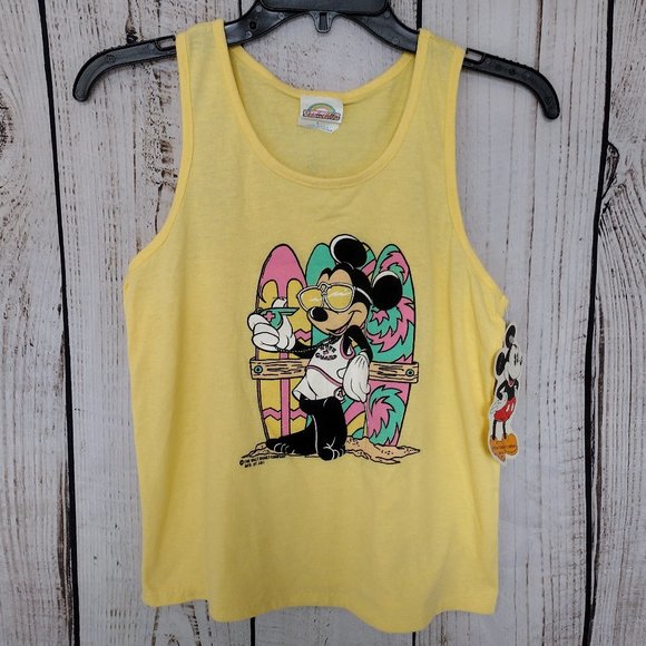 Vintage Tops - Vintage Yellow Mickey Mouse Life Guard Surfer Racerback Tank Top NEW
